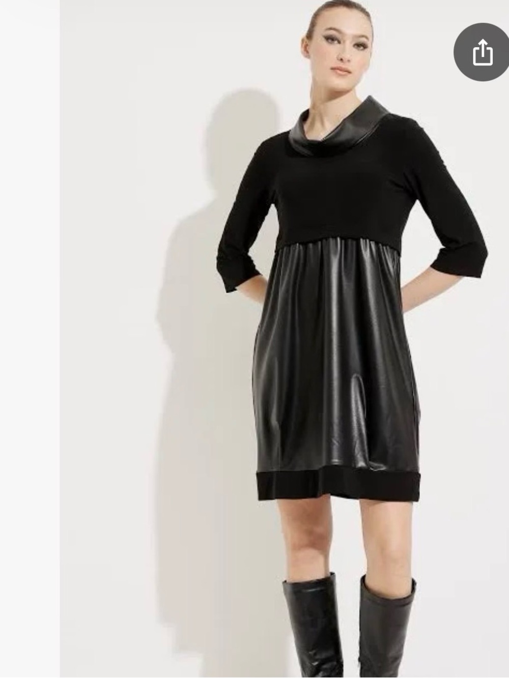 Joseph Ribkoff Black Faux-Leather Panel A-Line Dress